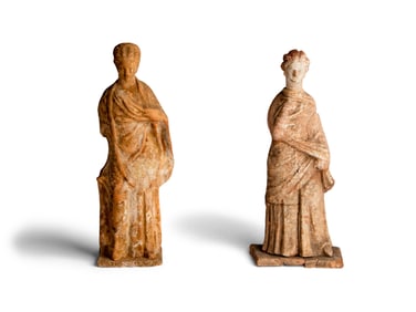 Two Greek Terracotta Standing Female Figures