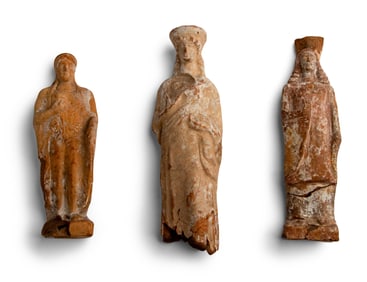 Three Greek Terracotta Standing Female Figures
