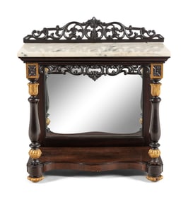 A Continental Parcel-Gilt Mahogany Marble-Top Pier Table