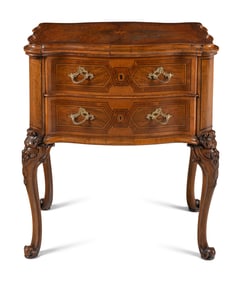 A Continental Walnut and Marquetry Side Table