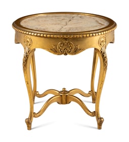 A Louis XV Style Giltwood Marble-Top Table