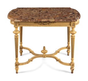 A Louis XVI Style Painted Marble-Top Center Table