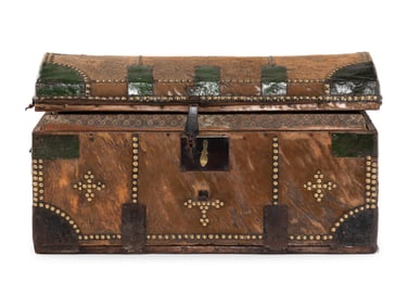 An English Brass Studded Hide-Clad Trunk