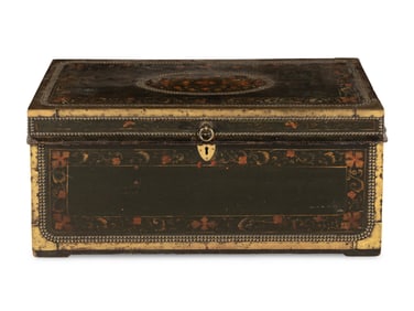 A Brass-Studded Painted Leather Trunk