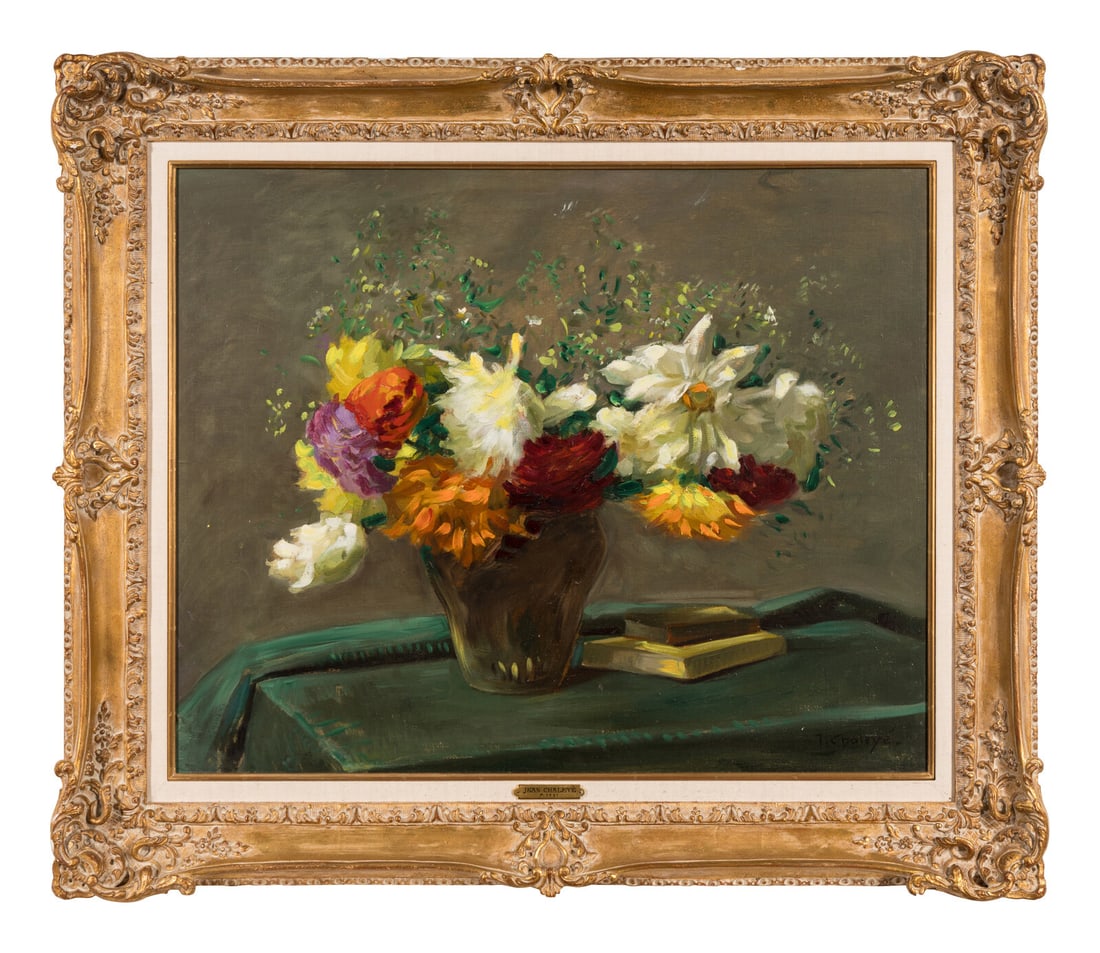 Jean Chaleye (French, 1878-1960): Jean Chaleye (French, 1878-1960) Bouquet et Livres oil on canvas signed lower right 28 x 34 inches. Property from a Chicago residence designed by Colefax and Fowler This lot is located in Chicago. Pro
