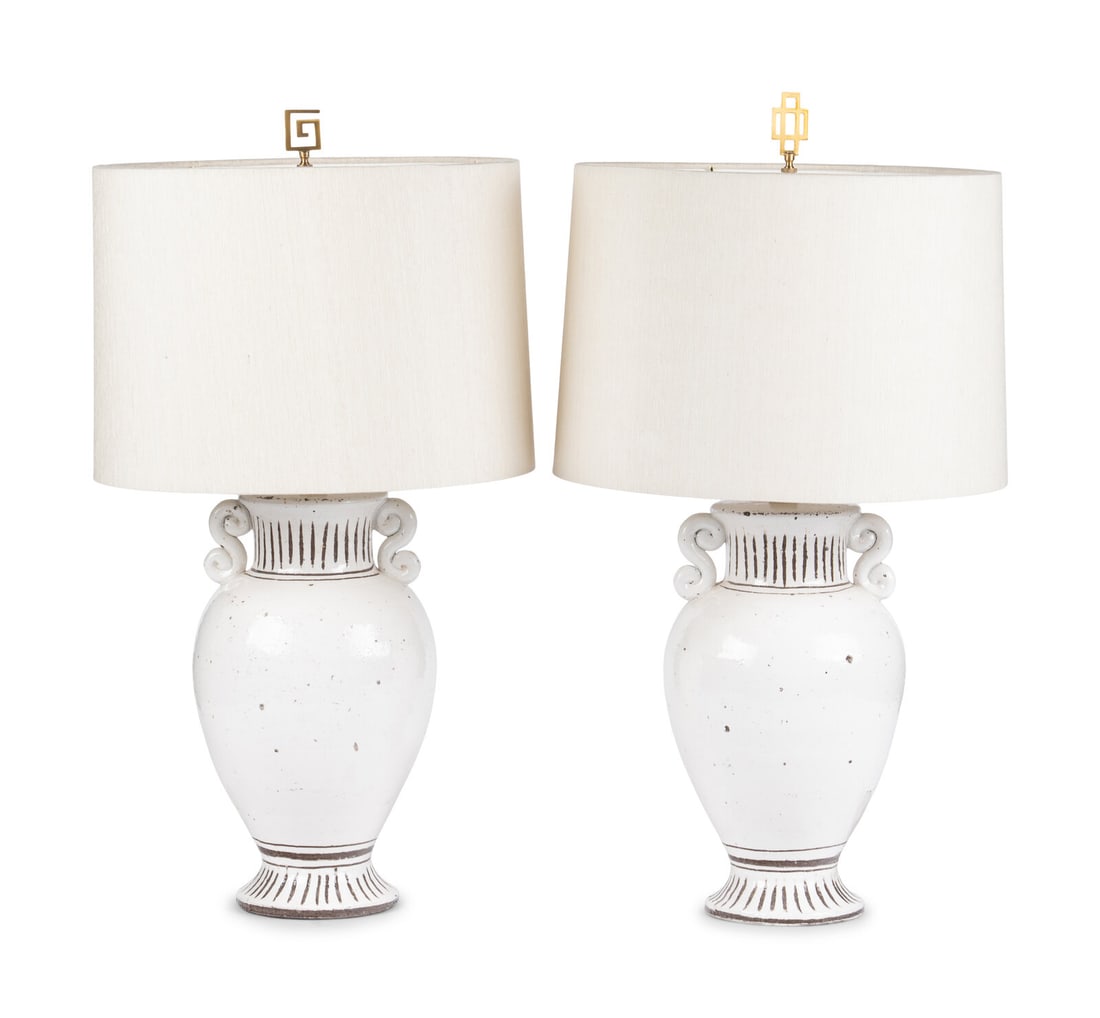 A Pair of Italian Glazed Earthenware Urn-Form Table Lamps (1 of 2)