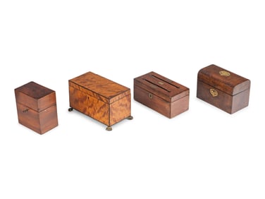 Three English Tea Caddies and a Letter Box
