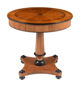 A Biedermeier Style Part-Ebonized Marquetry Center Table
