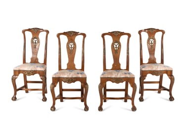 A Set of Four Dutch Parcel Gilt Walnut Side Chairs