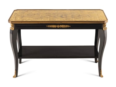 A Louis XVI Style Gilt Bronze Mounted Black Lacquered Low Table