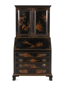 A George III Style Black Japanned Bureau Cabinet