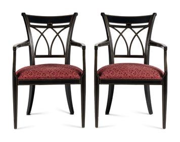 A Pair of Ebonized and Parcel-Gilt Regency Style Armchairs