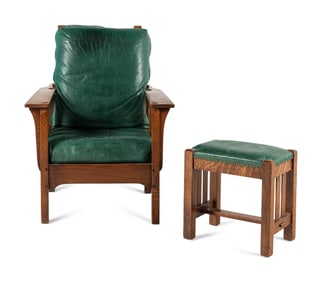 An Arts and Crafts Style Adjustable Lounge Chair and Footstool