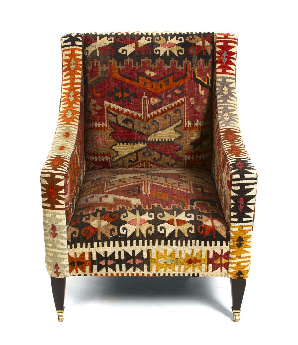 A Kilim Upholstered Armchair, Height 35 1/2 inches. Mar 18, 2013