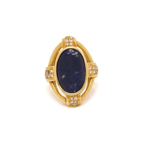 LAPIS LAZULI, DIAMOND, AND YELLOW GOLD RING