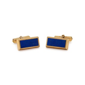 YELLOW GOLD AND LAPIS LAZULI CUFFLINKS