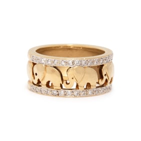 YELLOW GOLD AND DIAMOND ELEPHANT MOTIF RING