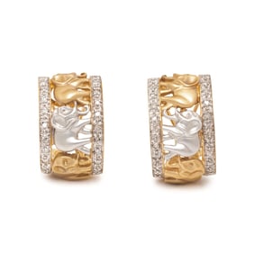 BICOLOR GOLD AND DIAMOND ELEPHANT HOOP EARRINGS