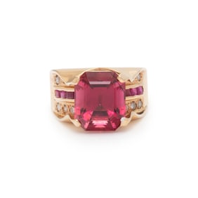 RUBELLITE TOURMALINE, RUBY, AND DIAMOND RING