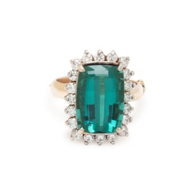 GREEN TOURMALINE AND DIAMOND RING