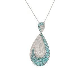 GREENISH BLUE TOURMALINE AND DIAMOND PENDANT
