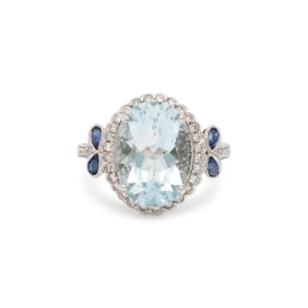 AQUAMARINE AND DIAMOND RING