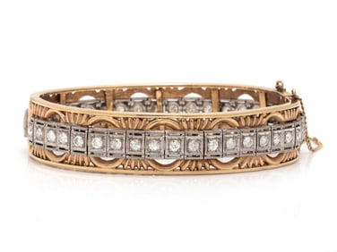 BICOLOR GOLD AND DIAMOND BANGLE BRACELET