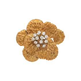 YELLOW GOLD AND DIAMOND FLOWER BROOCH