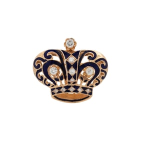 DIAMOND AND ENAMEL CROWN BROOCH