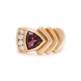 YELLOW GOLD, GARNET, AND DIAMOND RING