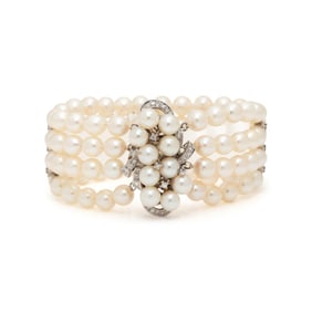 CULTURED PEARL AND DIAMOND BRACELET