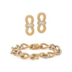 BICOLOR GOLD BRACELET AND EARRINGS