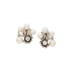 CULTURED PEARL AND DIAMOND EARRINGS