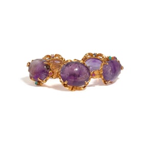 AMETHYST, MULTIGEM, AND YELLOW GOLD BRACELET