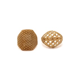 TWO YELLOW GOLD BASKETWEAVE RINGS