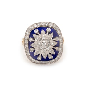 DIAMOND AND BLUE ENAMEL RING