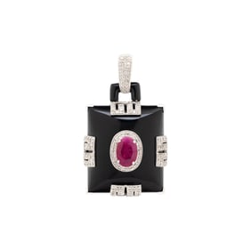 BLACK ONYX, RUBY, AND DIAMOND PENDANT