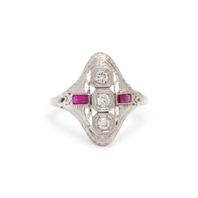 DIAMOND AND SYNTHETIC RUBY RING