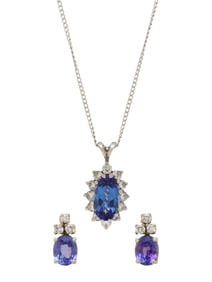 TANZANITE AND DIAMOND NECKLACE AND EARRINGS