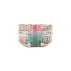 WATERMELON TOURMALINE AND DIAMOND RING