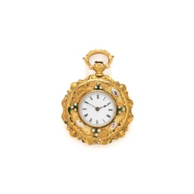 YELLOW GOLD AND ENAMEL POCKET WATCH