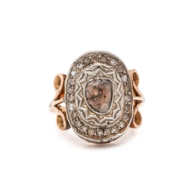 ANTIQUE, SILVER-TOPPED GOLD AND DIAMOND RING