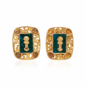 AZURMALACHITE AND YELLOW GOLD EARRINGS