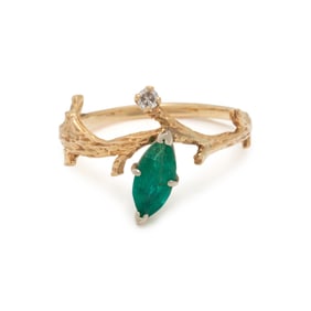 EMERALD, GOLD, AND DIAMOND RING