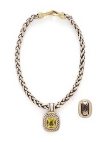 DAVID YURMAN, STERLING SILVER, YELLOW GOLD, AND GEMSTONE NECKLACE AND RING