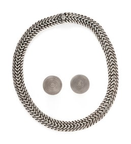 MEXICAN, SILVER NECKLACE AND EARRINGS