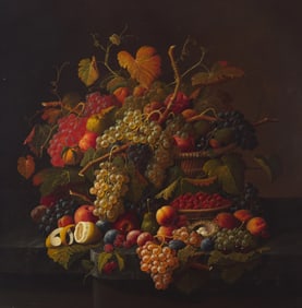Severin Roesen (American, 1815-1872) Still Life with Summer Fruit and Bird's Nest