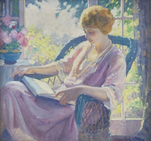 Frank H. Desch (American, 1873-1934) Seated Lady in Purple, Reading a Book
