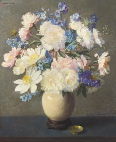 Albert Herter (American, 1871-1950) Flowers in a White Ginger Jar