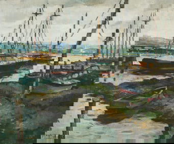 Guy Carleton Wiggins (American, 1883-1962) Docks and Boats, Essex, Conn.